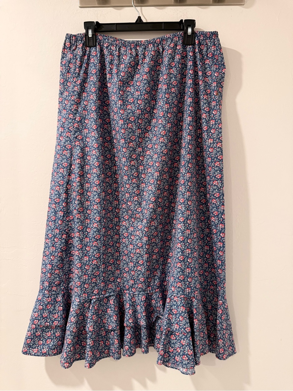 Orvis Blue Floral Maxi Skirt with Ruffle Hem